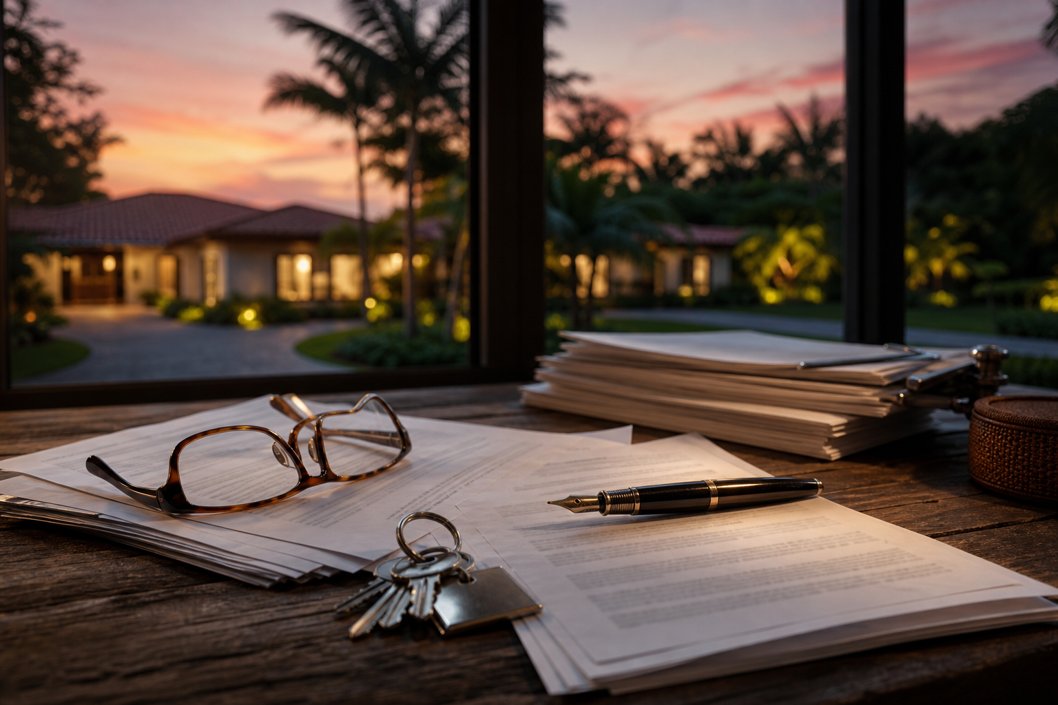Closing paperwork laid out on a desk in South Miami, Florida — Before Buying in South Miami