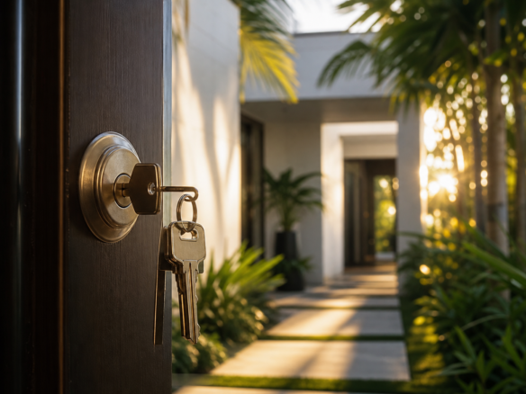 A set of house keys changing hands in South Miami, Florida — Internacionales en South Miami
