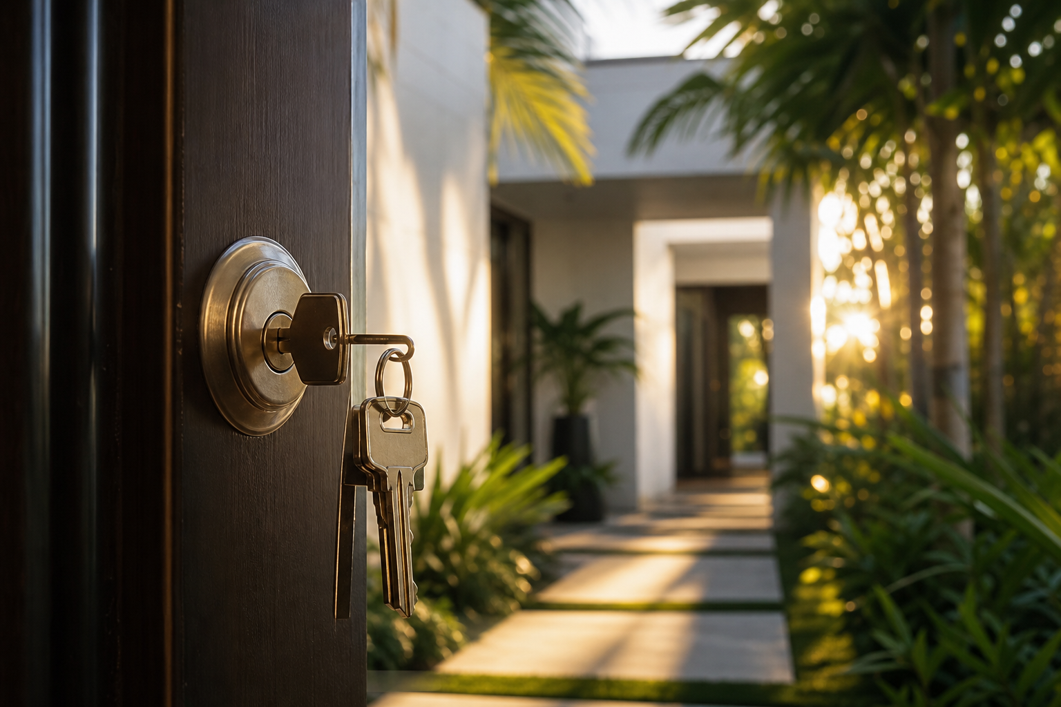 A set of house keys changing hands in South Miami, Florida — Internacionales en South Miami