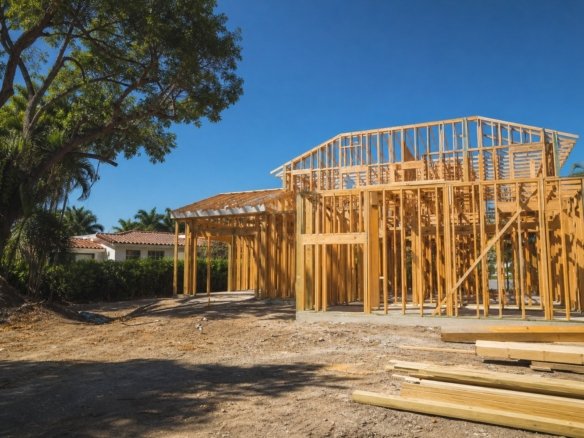A house under construction, still framed in timber in pinecrest, FL — Know About South Miami Developments