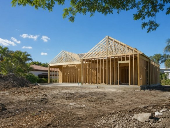 A house under construction, still framed in timber in kendall, FL — Investment Strategies in East Kendall