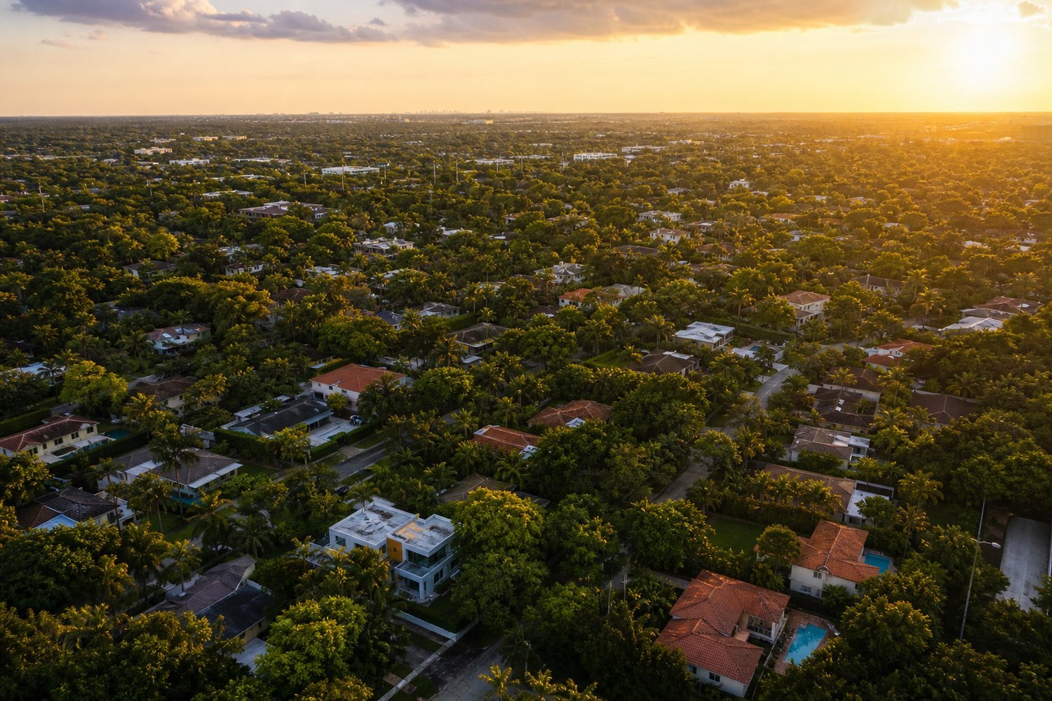An aerial view across a residential neighborhood in Pinecrest, FL — South Miami Neighborhoods